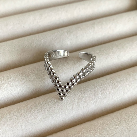 Beaded ring v shaped ring sterling sterling silver ring silver ring - Picture 1 of 4